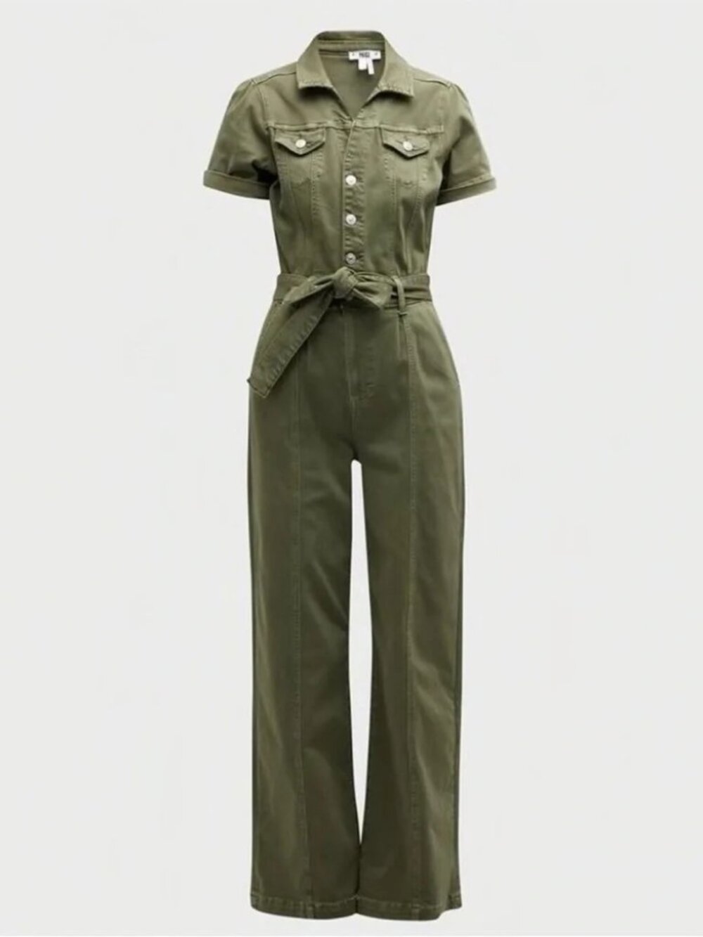 PAIGE Brooklyn Vintage Ivy Green Belted Utility Jumpsuit Size 0